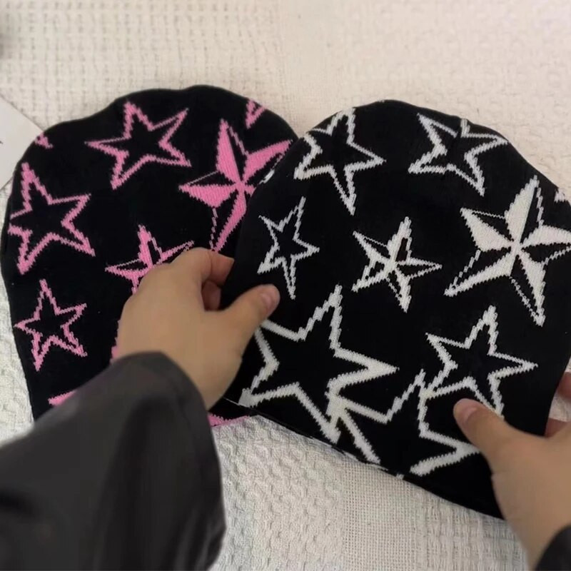 Divatos kötött pulóver sapkák Star meleg sapka Hip-hop sapka Street Punk téli utcai ruházat kötött sapka Y2K gótikus unisex
