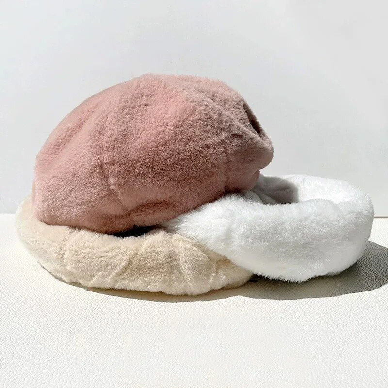 Női Műszőrme Meleg Beretek Sapka Őszi Téli Nyúl Szőrme Kalap Édes Festő Kalapok Női Egyszínű Újságfestő Panama Sapkák