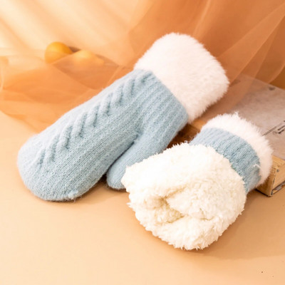 Sieviešu ziemas adītie dūraiņi Snowflake mākslīgās odere Cimdi Trikotāžas vilnas piedurknes Silti dūraiņi Rokas sildītājs Elastīgi pūkaini cimdi sievietēm