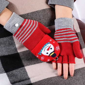 2023 Дамски ръкавици с модел на Дядо Коледа Есенни зимни ръкавици с половин пръст за жени Коледни ръкавици Плетени ръкавици с капак