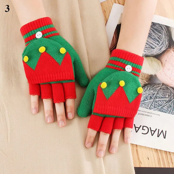 2023 Дамски ръкавици с модел на Дядо Коледа Есенни зимни ръкавици с половин пръст за жени Коледни ръкавици Плетени ръкавици с капак