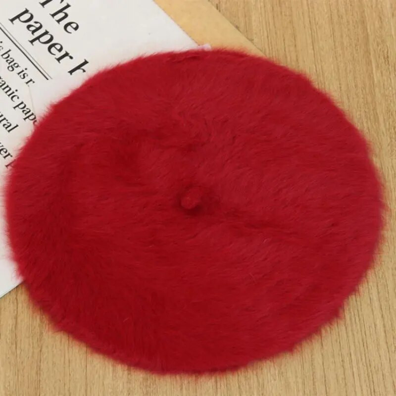 Sieviešu ziemas korejiešu versija Sieviešu daudzpusīga rudens un ziemas mākslīgā truša kažokādas beretes cepure, silta un biezāka