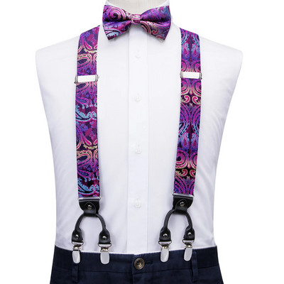 Hi-Tie žakarda zīda vīriešu lencēm Bowtie Hanky aproču pogas komplekts Y aizmugures klipsis uz regulējamu bikšu tauriņu Kāzu biznesa greznība