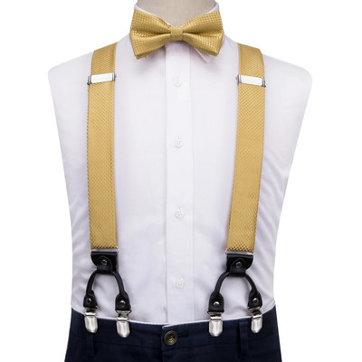 Hi-Tie žakarda zīda vīriešu lencēm Bowtie Hanky aproču pogas komplekts Y aizmugures klipsis uz regulējamu bikšu tauriņu Kāzu biznesa greznība