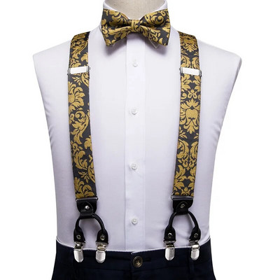 Hi-Tie žakarda zīda vīriešu lencēm Bowtie Hanky aproču pogas komplekts Y aizmugures klipsis uz regulējamu bikšu tauriņu Kāzu biznesa greznība