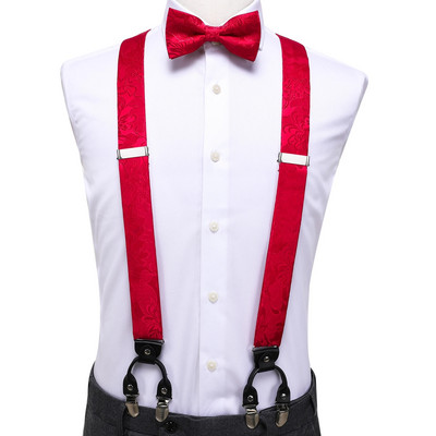 Hi-Tie žakarda zīda vīriešu lencēm Bowtie Hanky aproču pogas komplekts Y aizmugures klipsis uz regulējamu bikšu tauriņu Kāzu biznesa greznība