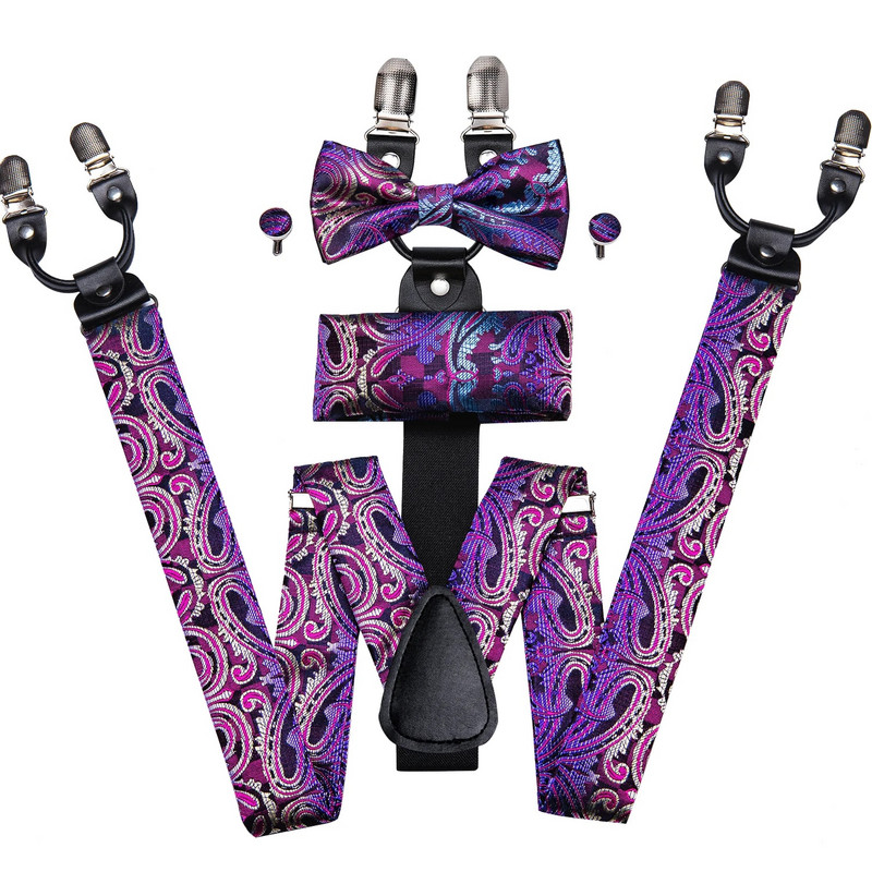 Hi-Tie žakarda zīda vīriešu lencēm Bowtie Hanky aproču pogas komplekts Y aizmugures klipsis uz regulējamu bikšu tauriņu Kāzu biznesa greznība