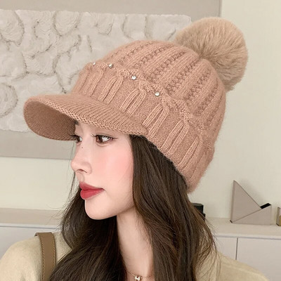 Sieviešu biezināta termiskā pīles mēle adīta vilnas cepure ziemas cepures beisbola rudens un ziemas ausu aizsargvāciņš, lai uzturētu siltumu