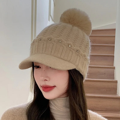 Sieviešu biezināta termiskā pīles mēle adīta vilnas cepure ziemas cepures beisbola rudens un ziemas ausu aizsargvāciņš, lai uzturētu siltumu