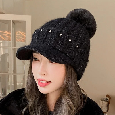 Sieviešu biezināta termiskā pīles mēle adīta vilnas cepure ziemas cepures beisbola rudens un ziemas ausu aizsargvāciņš, lai uzturētu siltumu