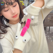 Zimske pletene rukavice za par 2023. Smiješne velike oči Tople tople rukavice s pet prstiju Slatke smiješne magnetske usisne rukavice Ruka u ruci