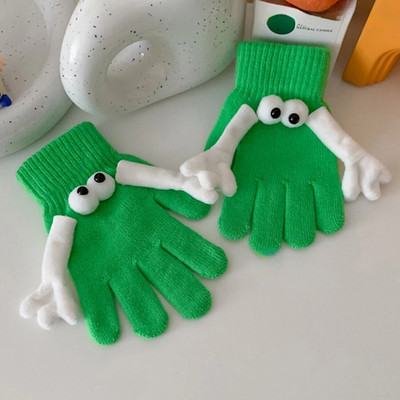 Zimske pletene rukavice za par 2023. Smiješne velike oči Tople tople rukavice s pet prstiju Slatke smiješne magnetske usisne rukavice Ruka u ruci