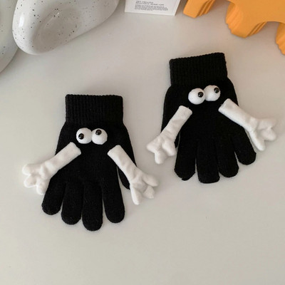 Zimske pletene rukavice za par 2023. Smiješne velike oči Tople tople rukavice s pet prstiju Slatke smiješne magnetske usisne rukavice Ruka u ruci