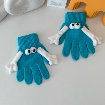 Zimske pletene rukavice za par 2023. Smiješne velike oči Tople tople rukavice s pet prstiju Slatke smiješne magnetske usisne rukavice Ruka u ruci