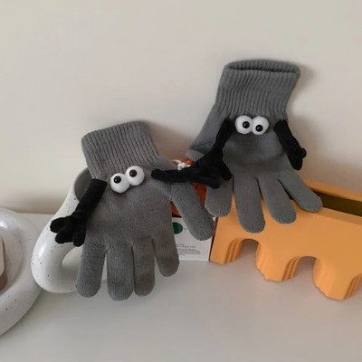 Zimske pletene rukavice za par 2023. Smiješne velike oči Tople tople rukavice s pet prstiju Slatke smiješne magnetske usisne rukavice Ruka u ruci