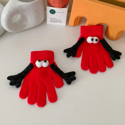Zimske pletene rukavice za par 2023. Smiješne velike oči Tople tople rukavice s pet prstiju Slatke smiješne magnetske usisne rukavice Ruka u ruci