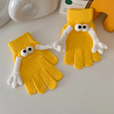 Zimske pletene rukavice za par 2023. Smiješne velike oči Tople tople rukavice s pet prstiju Slatke smiješne magnetske usisne rukavice Ruka u ruci
