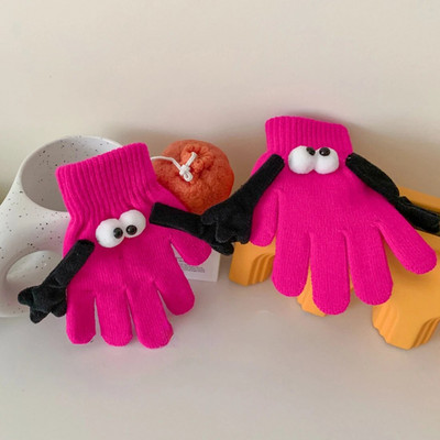 Zimske pletene rukavice za par 2023. Smiješne velike oči Tople tople rukavice s pet prstiju Slatke smiješne magnetske usisne rukavice Ruka u ruci