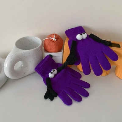 Zimske pletene rukavice za par 2023. Smiješne velike oči Tople tople rukavice s pet prstiju Slatke smiješne magnetske usisne rukavice Ruka u ruci