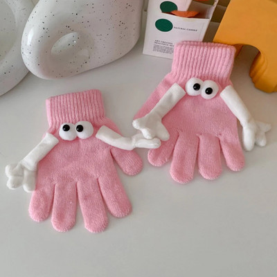 Zimske pletene rukavice za par 2023. Smiješne velike oči Tople tople rukavice s pet prstiju Slatke smiješne magnetske usisne rukavice Ruka u ruci
