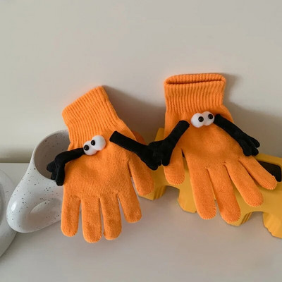 Zimske pletene rukavice za par 2023. Smiješne velike oči Tople tople rukavice s pet prstiju Slatke smiješne magnetske usisne rukavice Ruka u ruci