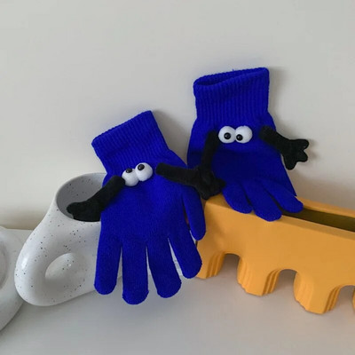 Zimske pletene rukavice za par 2023. Smiješne velike oči Tople tople rukavice s pet prstiju Slatke smiješne magnetske usisne rukavice Ruka u ruci