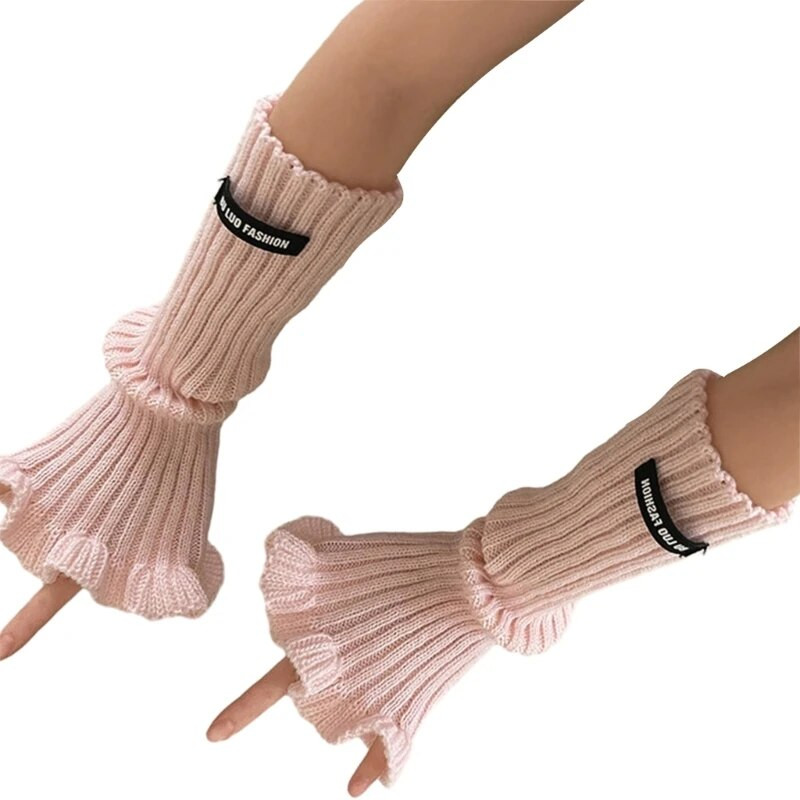 Megztos pailginamos pirštinės, šildomos be pirštų, žieminės pirštinės, elastingos, šiltos, šiltos pirštinės mergaitėms paauglėms