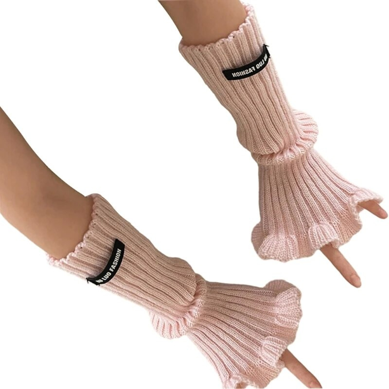 Megztos pailginamos pirštinės, šildomos be pirštų, žieminės pirštinės, elastingos, šiltos, šiltos pirštinės mergaitėms paauglėms