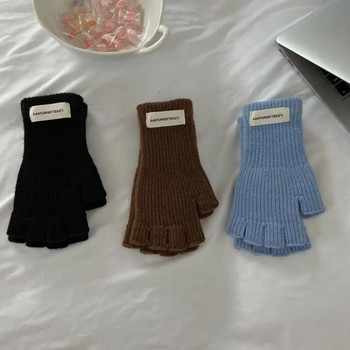 1 чифт унисекс черни ръкавици без пръсти с половин пръст за жени и мъже Вълнени плетени памучни ръкавици за китка Модни зимни топли работни ръкавици