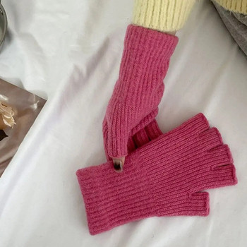 1 чифт унисекс черни ръкавици без пръсти с половин пръст за жени и мъже Вълнени плетени памучни ръкавици за китка Модни зимни топли работни ръкавици