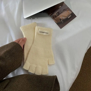 1 ζεύγος Unisex Μαύρα γάντια χωρίς δάχτυλα μισού δακτύλου για γυναίκες και άνδρες Βαμβακερά γάντια μαλλί πλεκτά καρπού Μόδα Χειμερινά ζεστά γάντια εργασίας