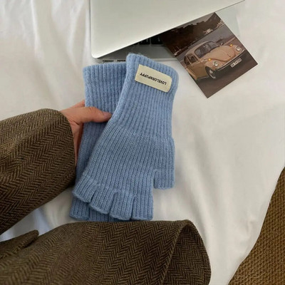 1 par uniseks crnih rukavica bez prstiju s pola prsta za žene i muškarce Vunene pletene zapešća Pamučne rukavice Modne zimske tople radne rukavice