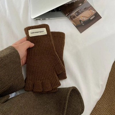 1 par uniseks crnih rukavica bez prstiju s pola prsta za žene i muškarce Vunene pletene zapešća Pamučne rukavice Modne zimske tople radne rukavice