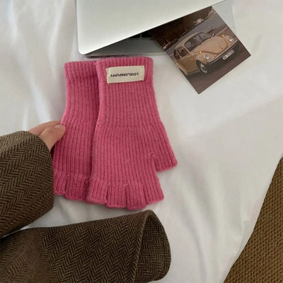 1 par uniseks crnih rukavica bez prstiju s pola prsta za žene i muškarce Vunene pletene zapešća Pamučne rukavice Modne zimske tople radne rukavice