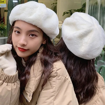 Χειμερινά καπέλα μπερέ από γούνα κουνελιού για γυναίκες κορίτσια Μόδα γαλλικό καπέλο ζωγράφου μονόχρωμο μπερέ από μαλακό μαλλί Lady Flat Berets Χονδρική