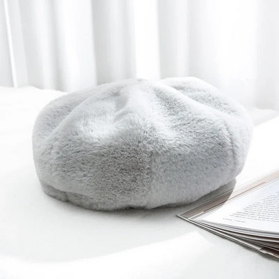 Zimske kape s beretkama od zečjeg krzna za žene Djevojke Modni francuski slikarski šešir Jednobojne meke vunene beretke Ženske ravne beretke na veliko