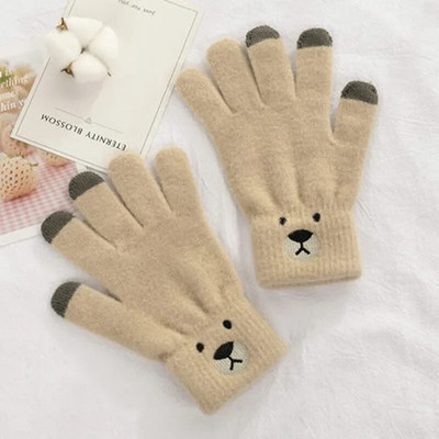 Zimske rukavice Slatki medvjed za pletenje Rukavice s pet prstiju Ženske vunene vunene zagrijane studentske jahaće rukavice s crtanim filmovima