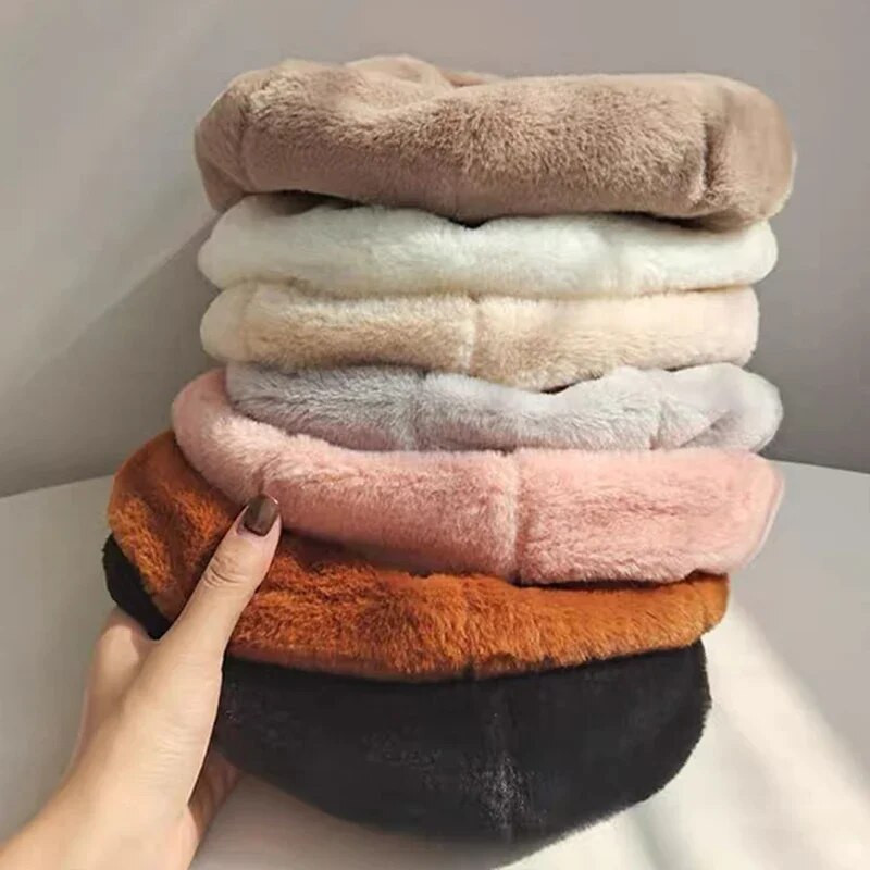 Jednobojna kapa od zečjeg krzna Ženske jesenske zimske tople višeslojne kape s beretkama Slatki slatki slikarski šeširi Raznosečki slikarski šeširi s beretkama