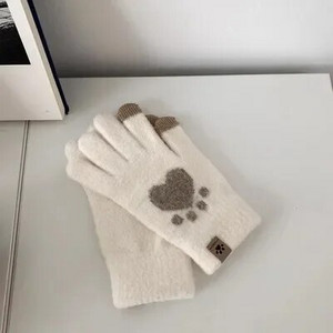 Madingos katės letenos pirštinės Mobiliojo telefono jutiklinio ekrano megztos pirštinės žieminės storos ir šiltos suaugusiųjų minkštos pūkuotos pirštinės vyrams moterims