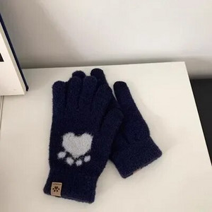 Madingos katės letenos pirštinės Mobiliojo telefono jutiklinio ekrano megztos pirštinės žieminės storos ir šiltos suaugusiųjų minkštos pūkuotos pirštinės vyrams moterims
