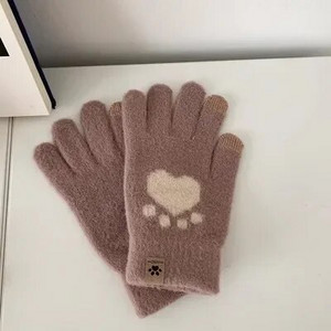 Madingos katės letenos pirštinės Mobiliojo telefono jutiklinio ekrano megztos pirštinės žieminės storos ir šiltos suaugusiųjų minkštos pūkuotos pirštinės vyrams moterims