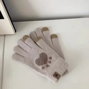 Madingos katės letenos pirštinės Mobiliojo telefono jutiklinio ekrano megztos pirštinės žieminės storos ir šiltos suaugusiųjų minkštos pūkuotos pirštinės vyrams moterims