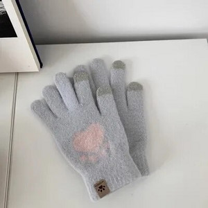 Madingos katės letenos pirštinės Mobiliojo telefono jutiklinio ekrano megztos pirštinės žieminės storos ir šiltos suaugusiųjų minkštos pūkuotos pirštinės vyrams moterims