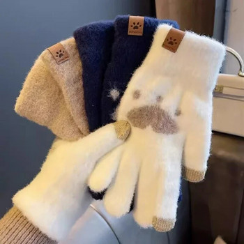 Модни ръкавици с котешка лапа Мобилен телефон Сензорен екран Плетени ръкавици Зимни дебели и топли меки пухкави ръкавици за възрастни за мъже и жени
