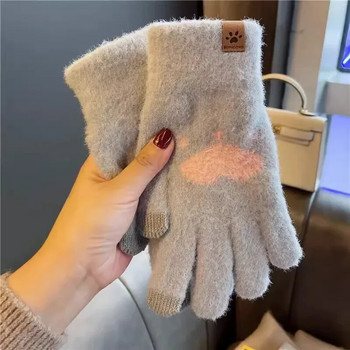 Модни ръкавици с котешка лапа Мобилен телефон Сензорен екран Плетени ръкавици Зимни дебели и топли меки пухкави ръкавици за възрастни за мъже и жени