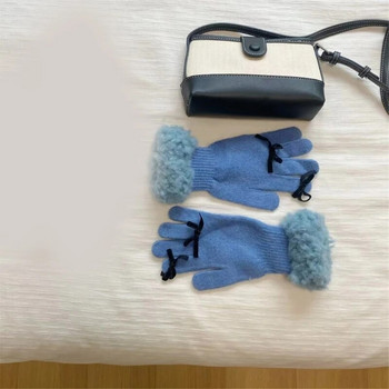 Зимни ръкавици с малък декор с панделка Топли плетени ръкавици за възрастни за колоездене на открито 264E