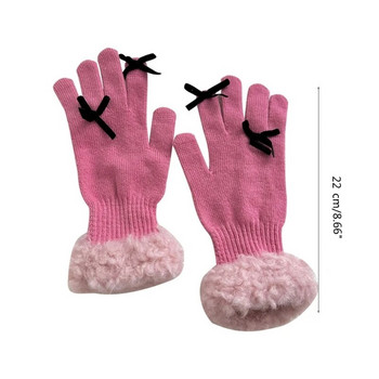 Зимни ръкавици с малък декор с панделка Топли плетени ръкавици за възрастни за колоездене на открито 264E