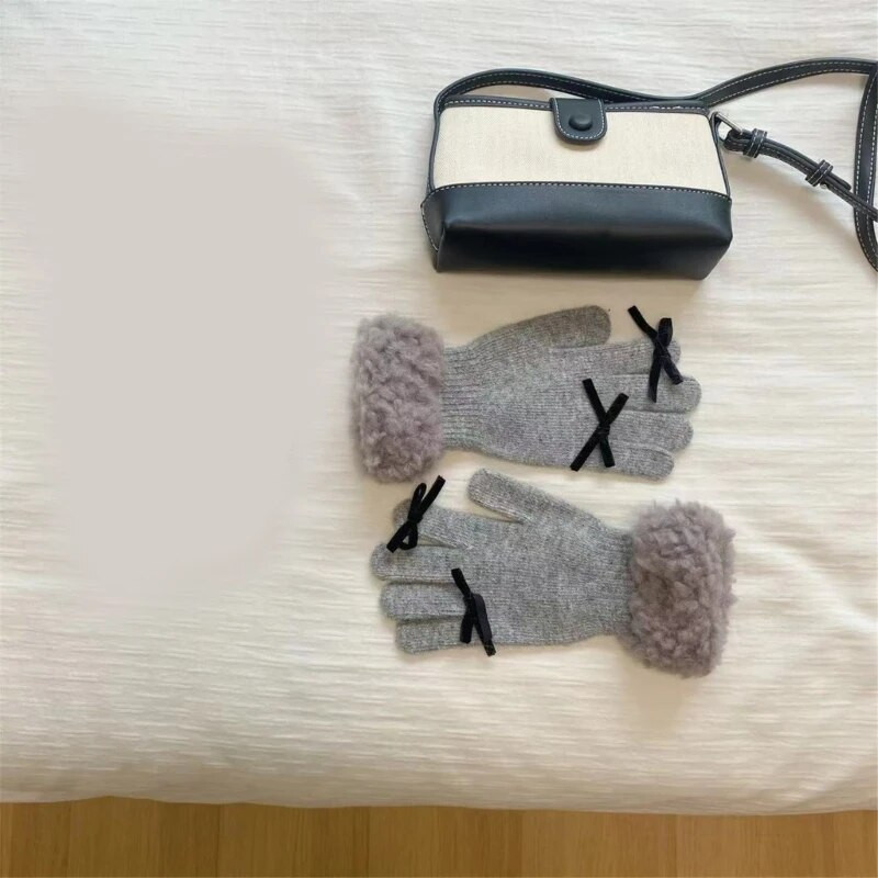 Zimske rukavice s malim mašnama, topla pletena rukavica za odrasle za vožnju bicikla na otvorenom 264E