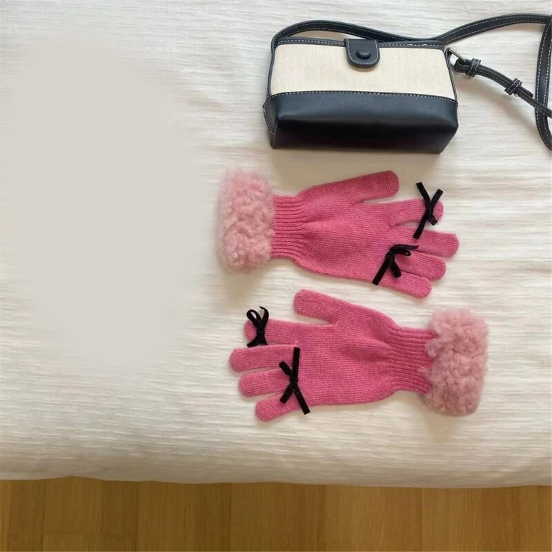 Zimske rukavice s malim mašnama, topla pletena rukavica za odrasle za vožnju bicikla na otvorenom 264E