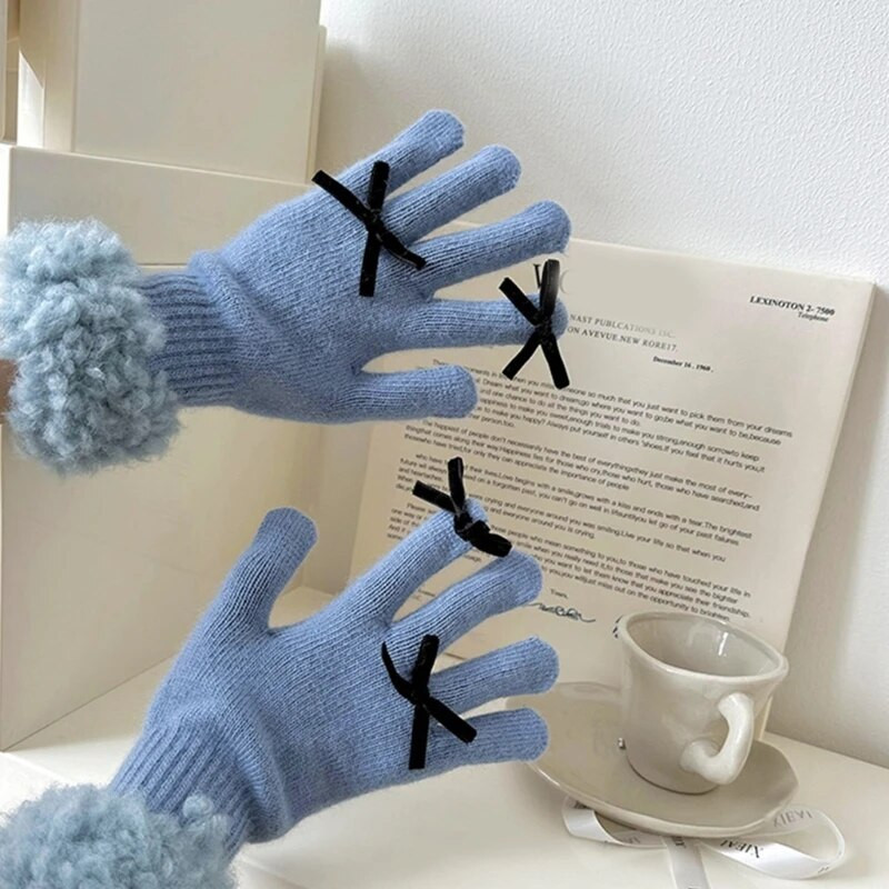 Zimske rukavice s malim mašnama, topla pletena rukavica za odrasle za vožnju bicikla na otvorenom 264E